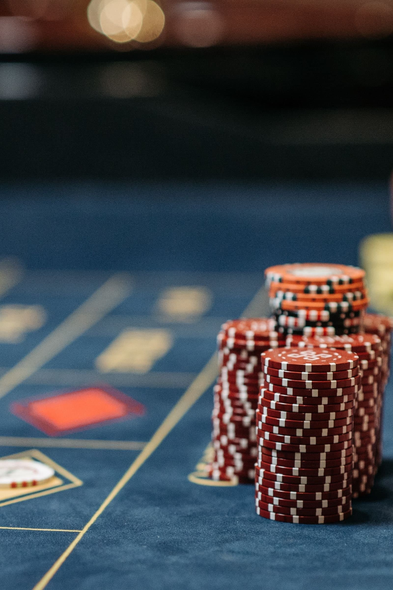 Stacks of casino chips on a gaming table