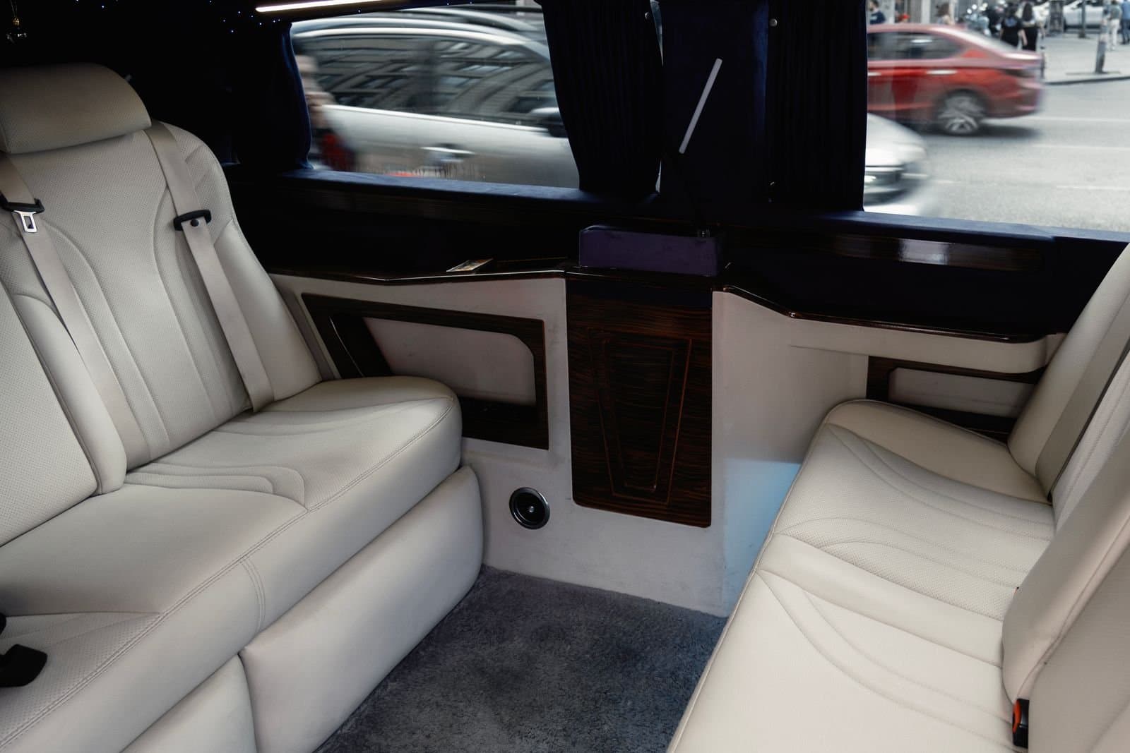 Leather seating inside a luxury limousine, a casino comp ride